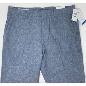 Perry Ellis Bay Blue Sits Below the Waist Slim Fit Linen Mens Pants Size W34 L30
